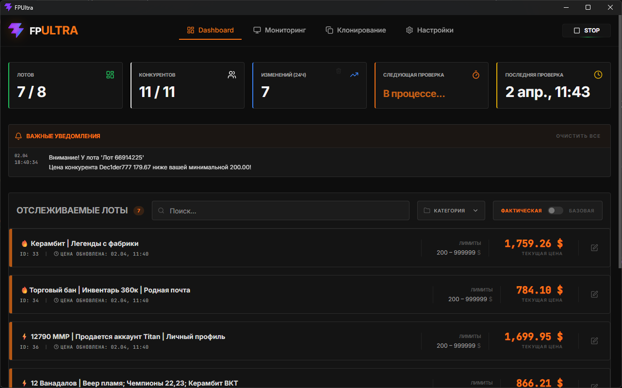 FPUltra – Дашборд